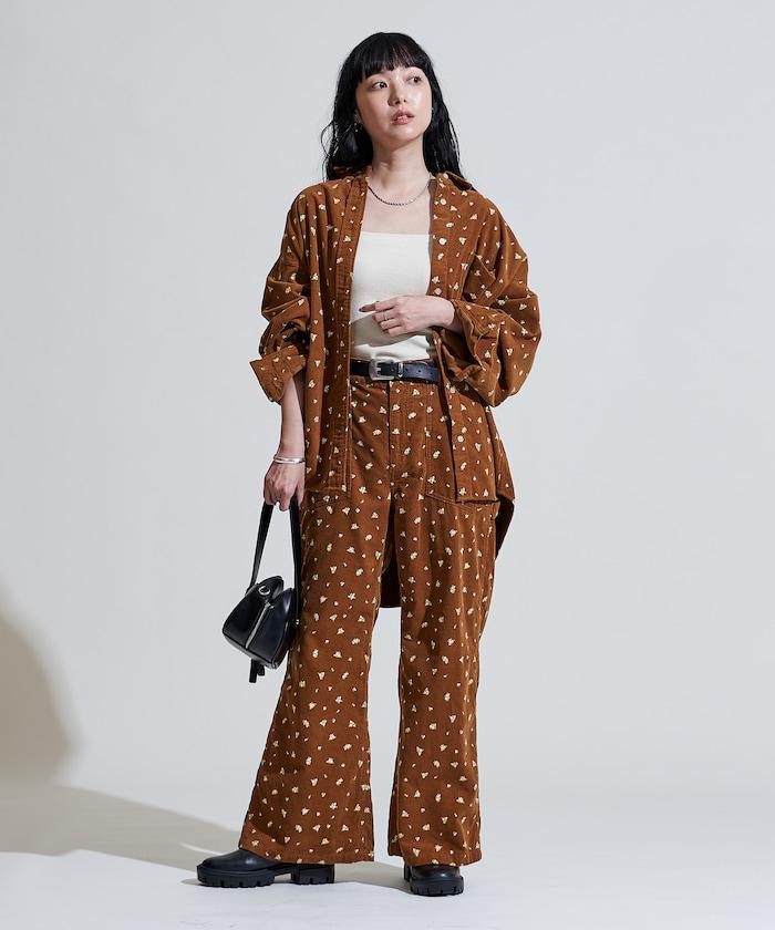 鄉村風格燈花圖案絨布褲子<可搭配套裝>