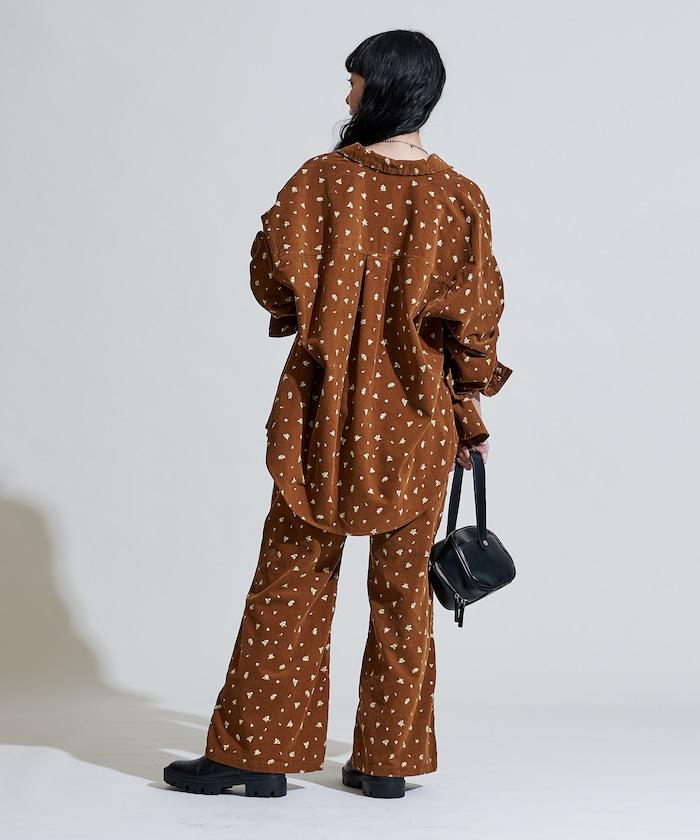 鄉村風格燈花圖案絨布褲子<可搭配套裝>