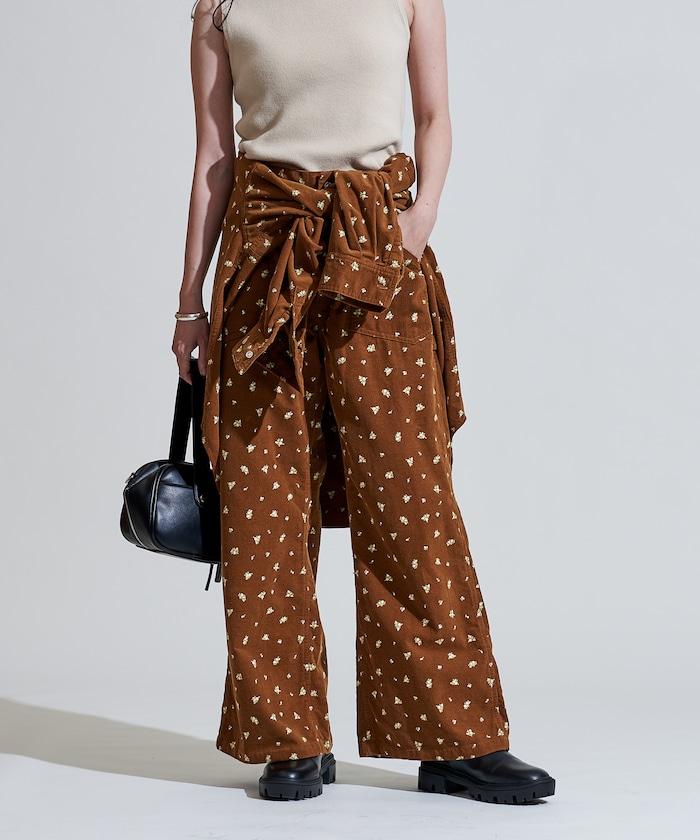 鄉村風格燈花圖案絨布褲子<可搭配套裝>