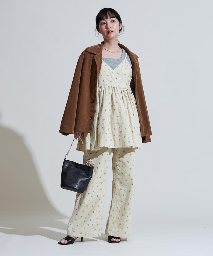 鄉村風格燈花圖案絨布褲子<可搭配套裝>