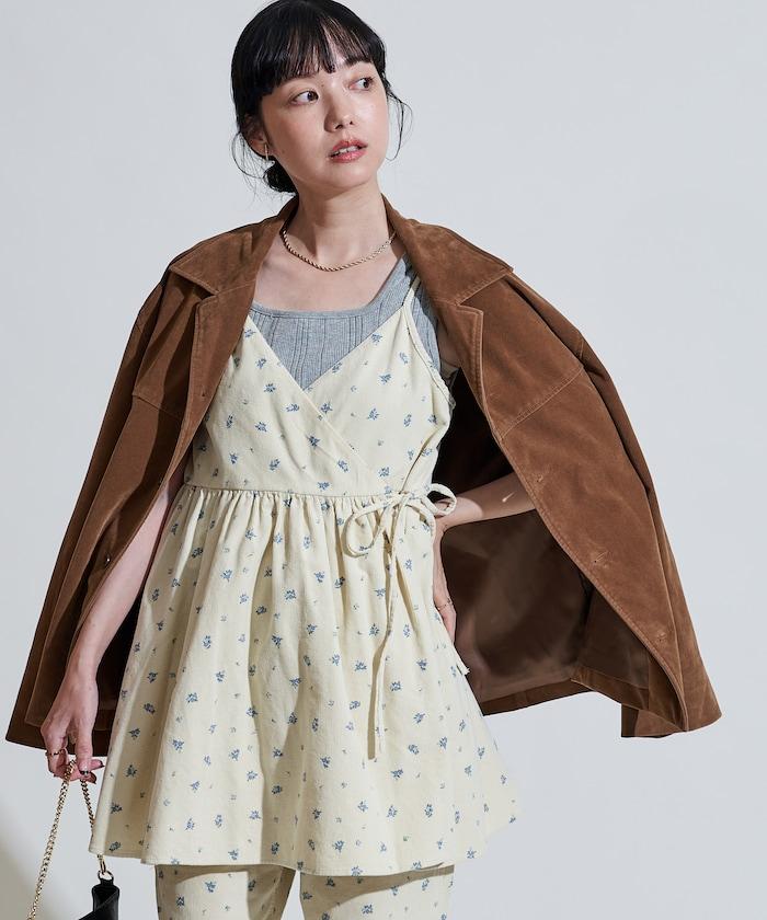 鄉村風格燈花圖案絨布褲子<可搭配套裝>