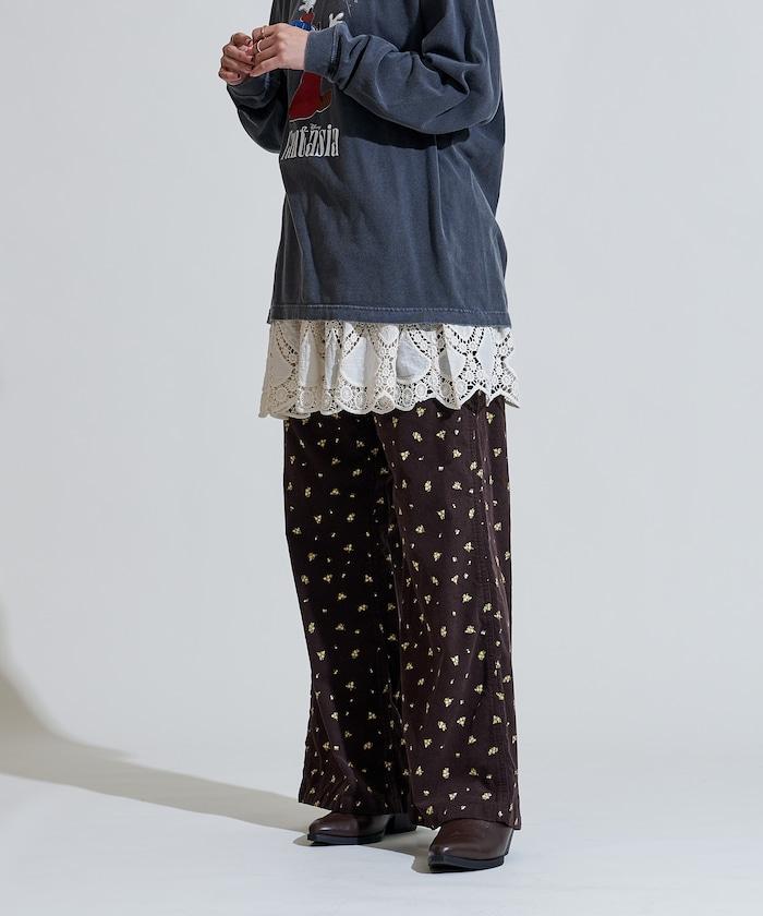 鄉村風格燈花圖案絨布褲子<可搭配套裝>