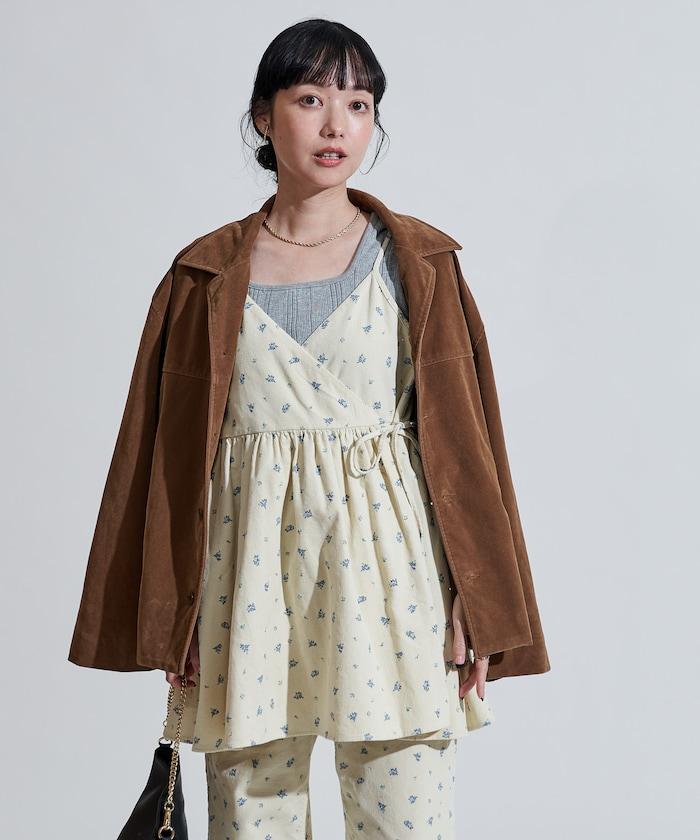 鄉村風格燈花圖案絨布褲子<可搭配套裝>