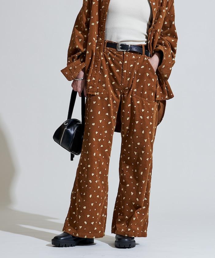 鄉村風格燈花圖案絨布褲子<可搭配套裝>