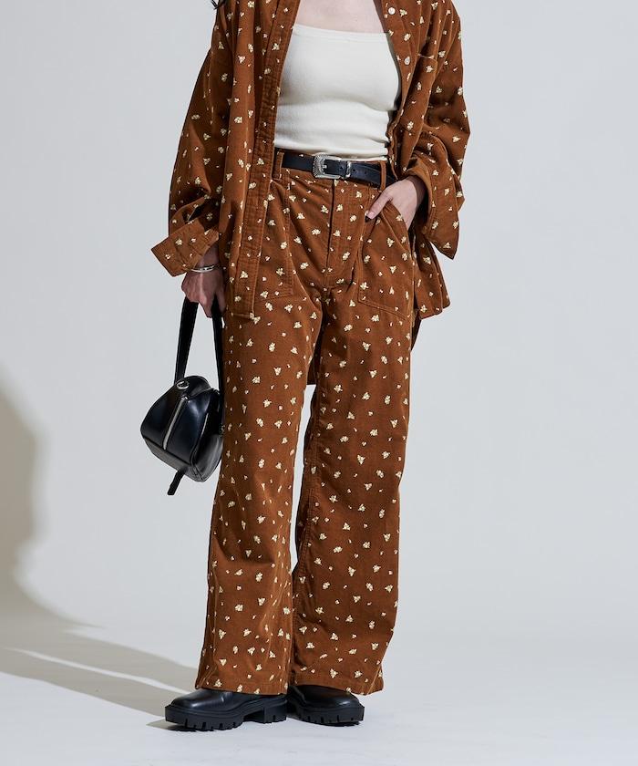 鄉村風格燈花圖案絨布褲子<可搭配套裝>