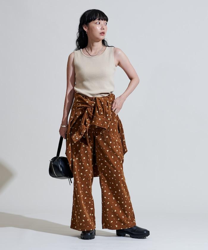 鄉村風格燈花圖案絨布褲子<可搭配套裝>