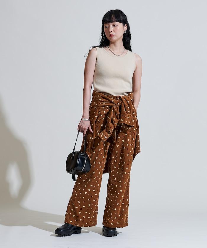 鄉村風格燈花圖案絨布褲子<可搭配套裝>