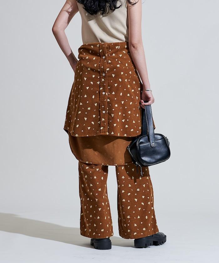 鄉村風格燈花圖案絨布褲子<可搭配套裝>