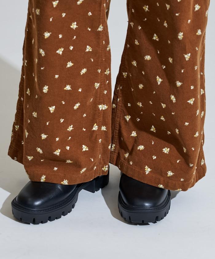 鄉村風格燈花圖案絨布褲子<可搭配套裝>