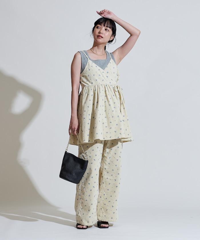 鄉村風格燈花圖案絨布褲子<可搭配套裝>