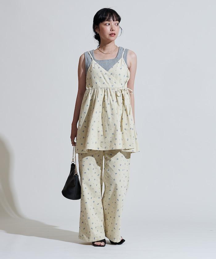 鄉村風格燈花圖案絨布褲子<可搭配套裝>