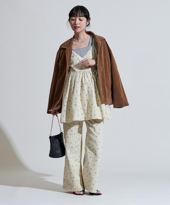 鄉村風格燈花圖案絨布褲子<可搭配套裝>