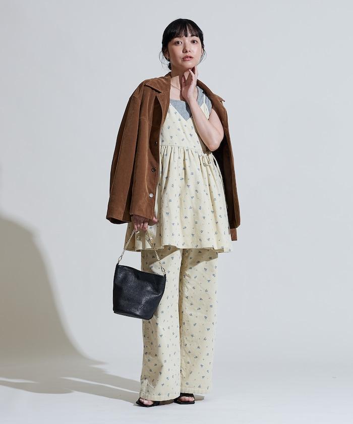 鄉村風格燈花圖案絨布褲子<可搭配套裝>