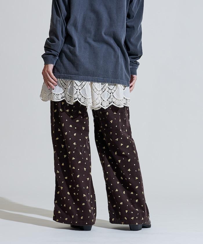 鄉村風格燈花圖案絨布褲子<可搭配套裝>