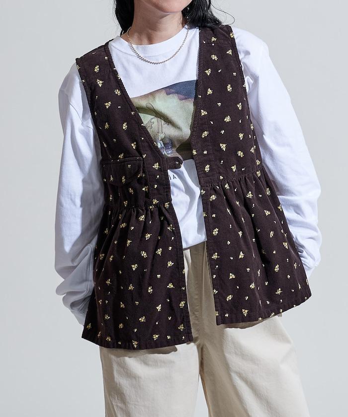 鄉村風格燈花圖案絨面馬甲<可搭配套裝>