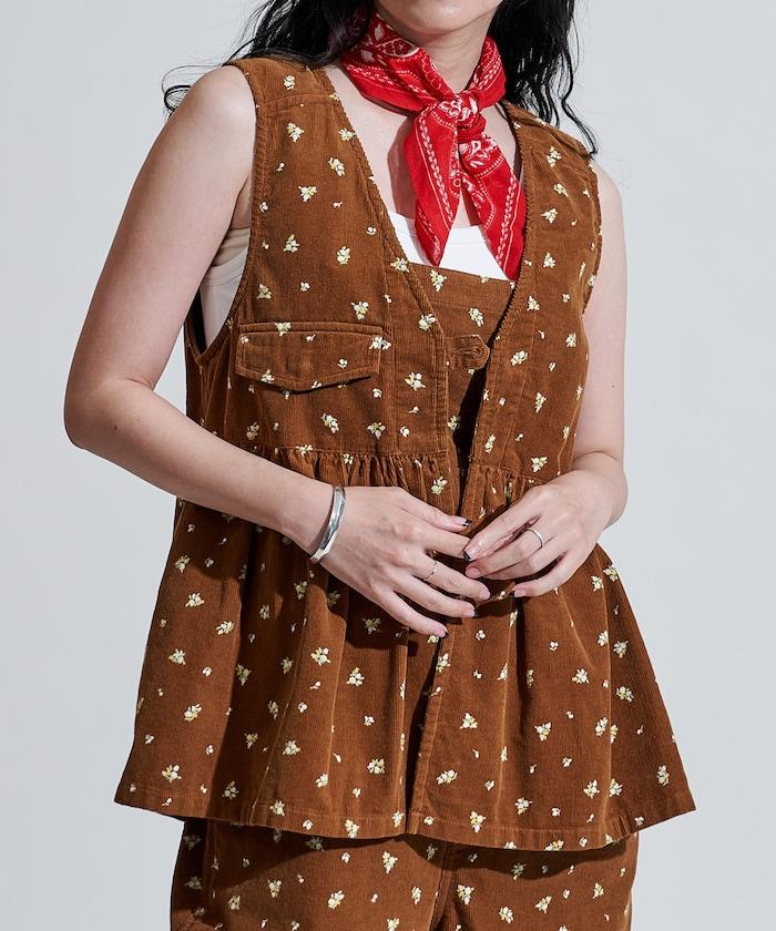 鄉村風格燈花圖案絨面馬甲<可搭配套裝>