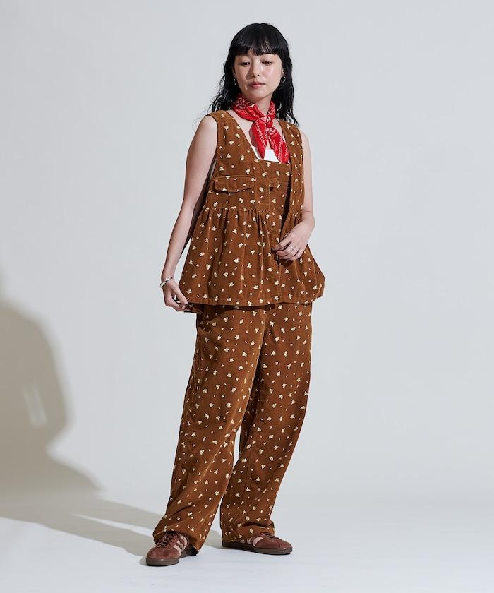 鄉村風格燈花圖案絨面馬甲<可搭配套裝>