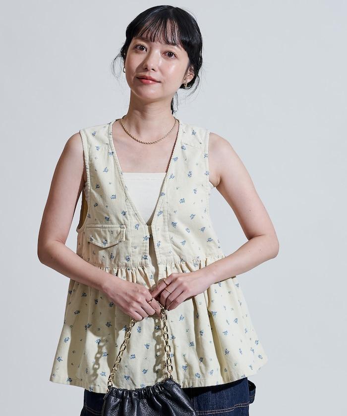 鄉村風格燈花圖案絨面馬甲<可搭配套裝>