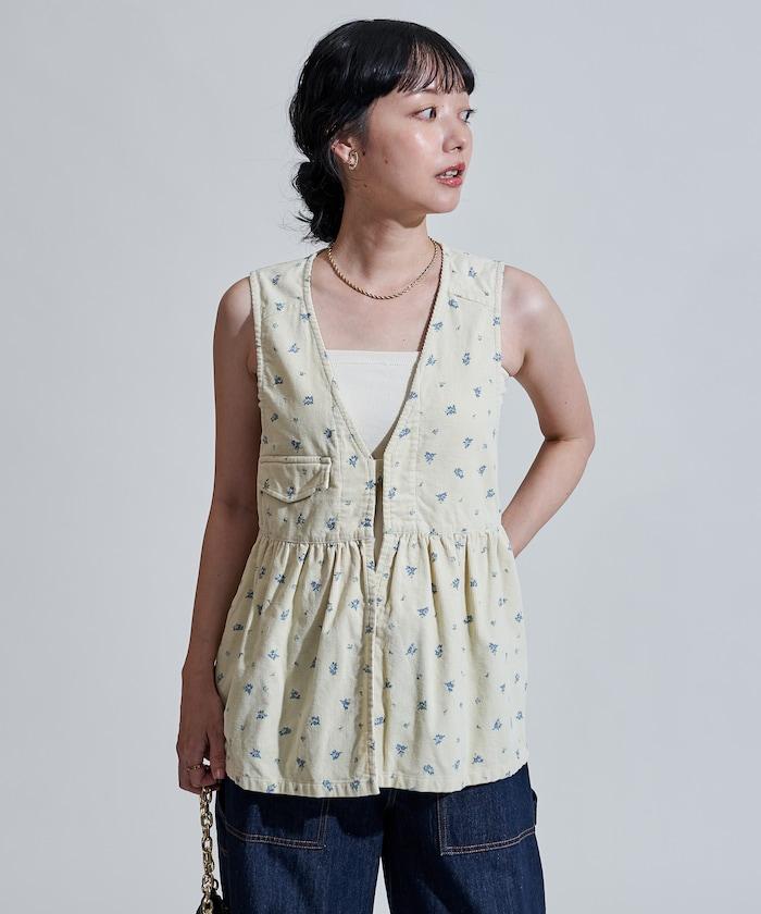 鄉村風格燈花圖案絨面馬甲<可搭配套裝>