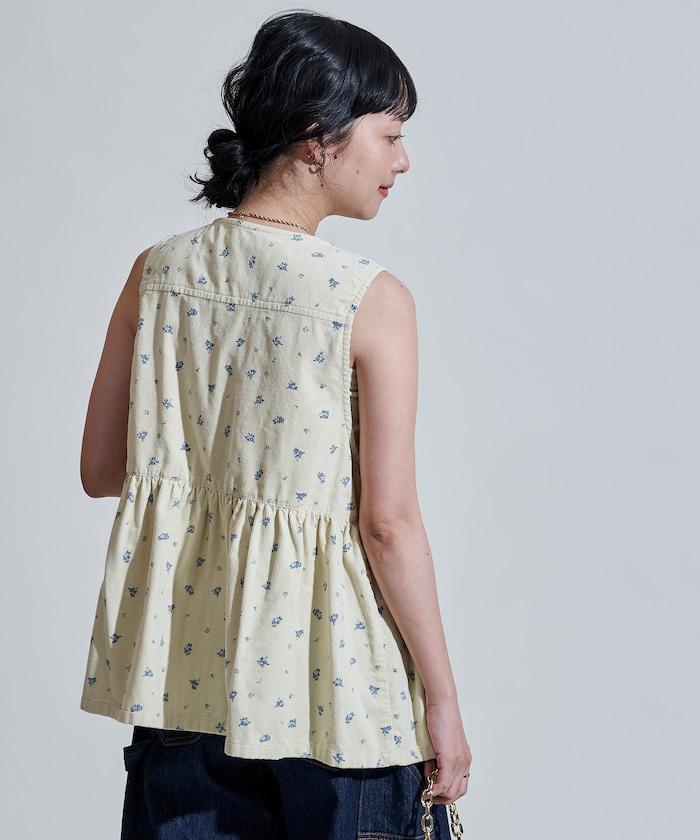 鄉村風格燈花圖案絨面馬甲<可搭配套裝>