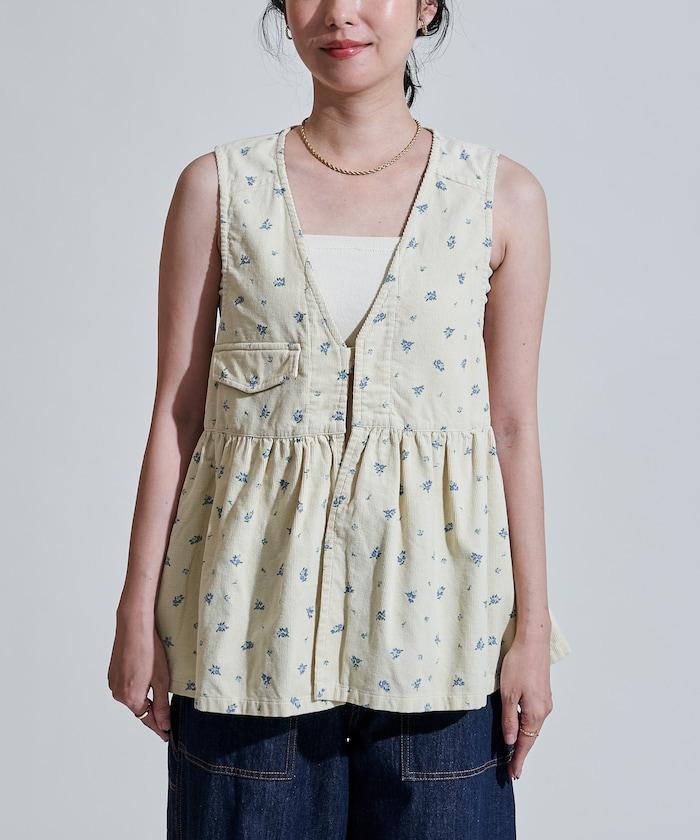 鄉村風格燈花圖案絨面馬甲<可搭配套裝>