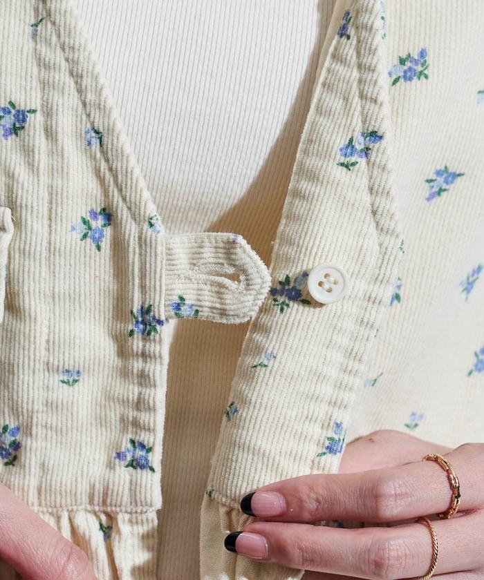 鄉村風格燈花圖案絨面馬甲<可搭配套裝>