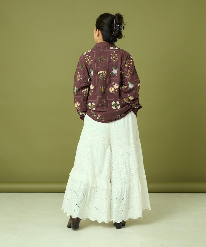 拼接花卉刺繡長袖襯衫