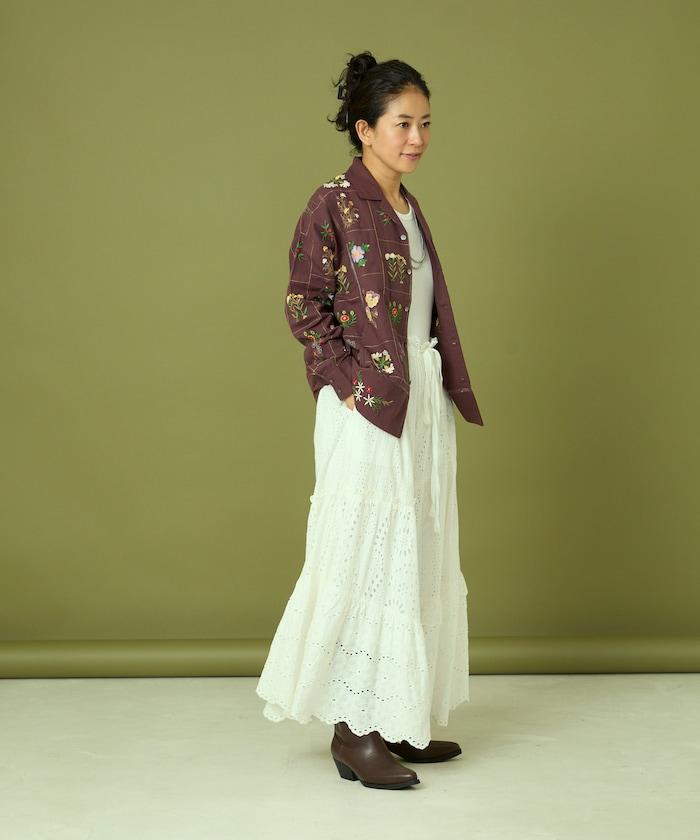 拼接花卉刺繡長袖襯衫