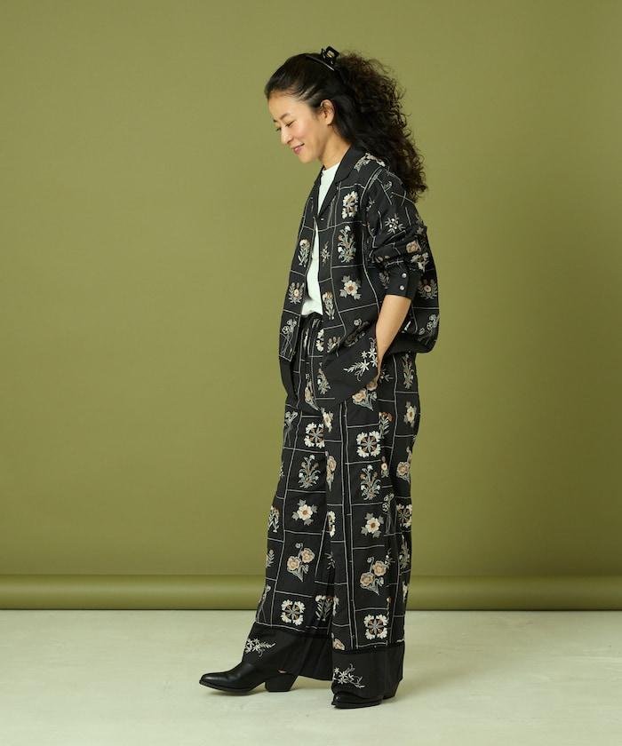 拼接花卉刺繡長袖襯衫
