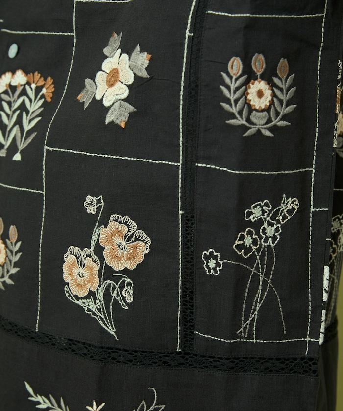 拼接花卉刺繡長袖襯衫