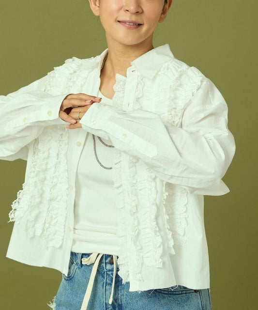 前擺褶邊蕾絲襯衫