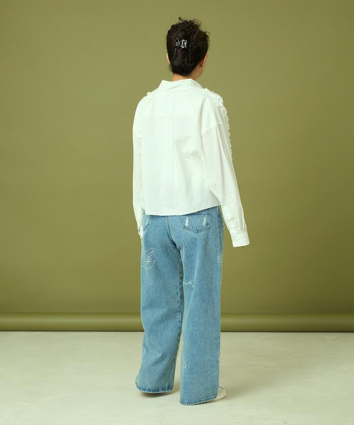 前擺褶邊蕾絲襯衫