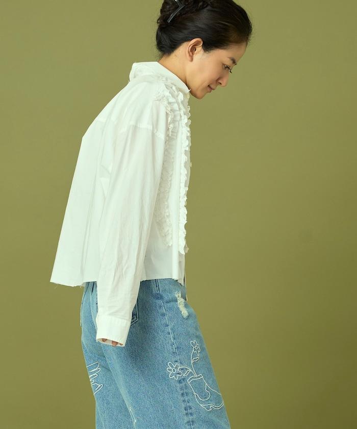 前擺褶邊蕾絲襯衫