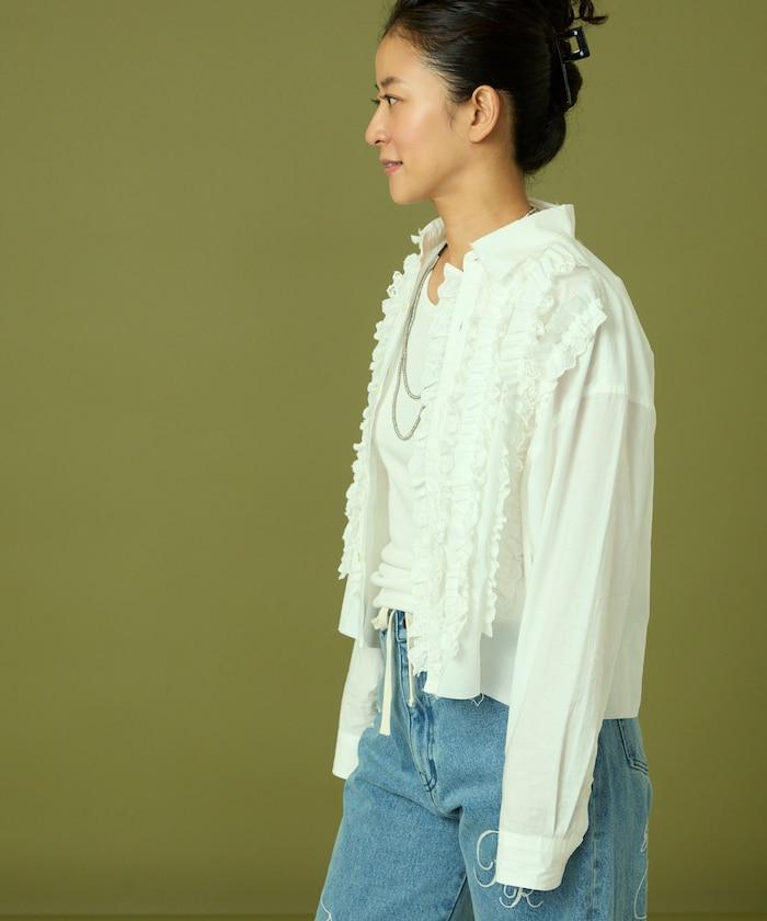 前擺褶邊蕾絲襯衫