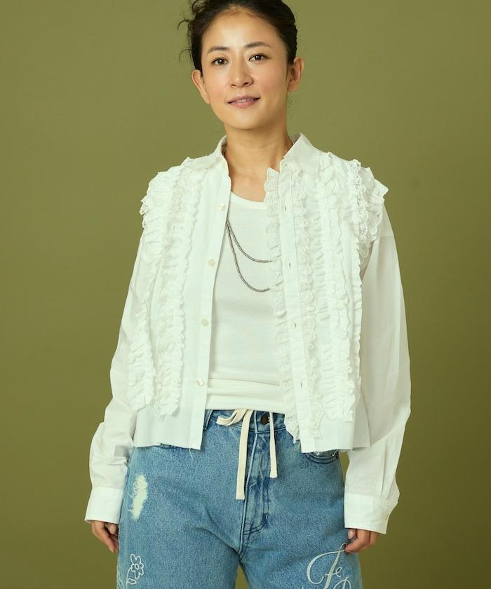 前擺褶邊蕾絲襯衫