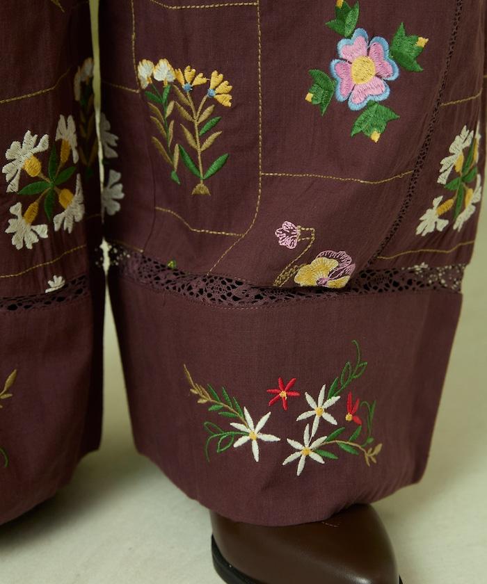 拼接花卉刺繡褲