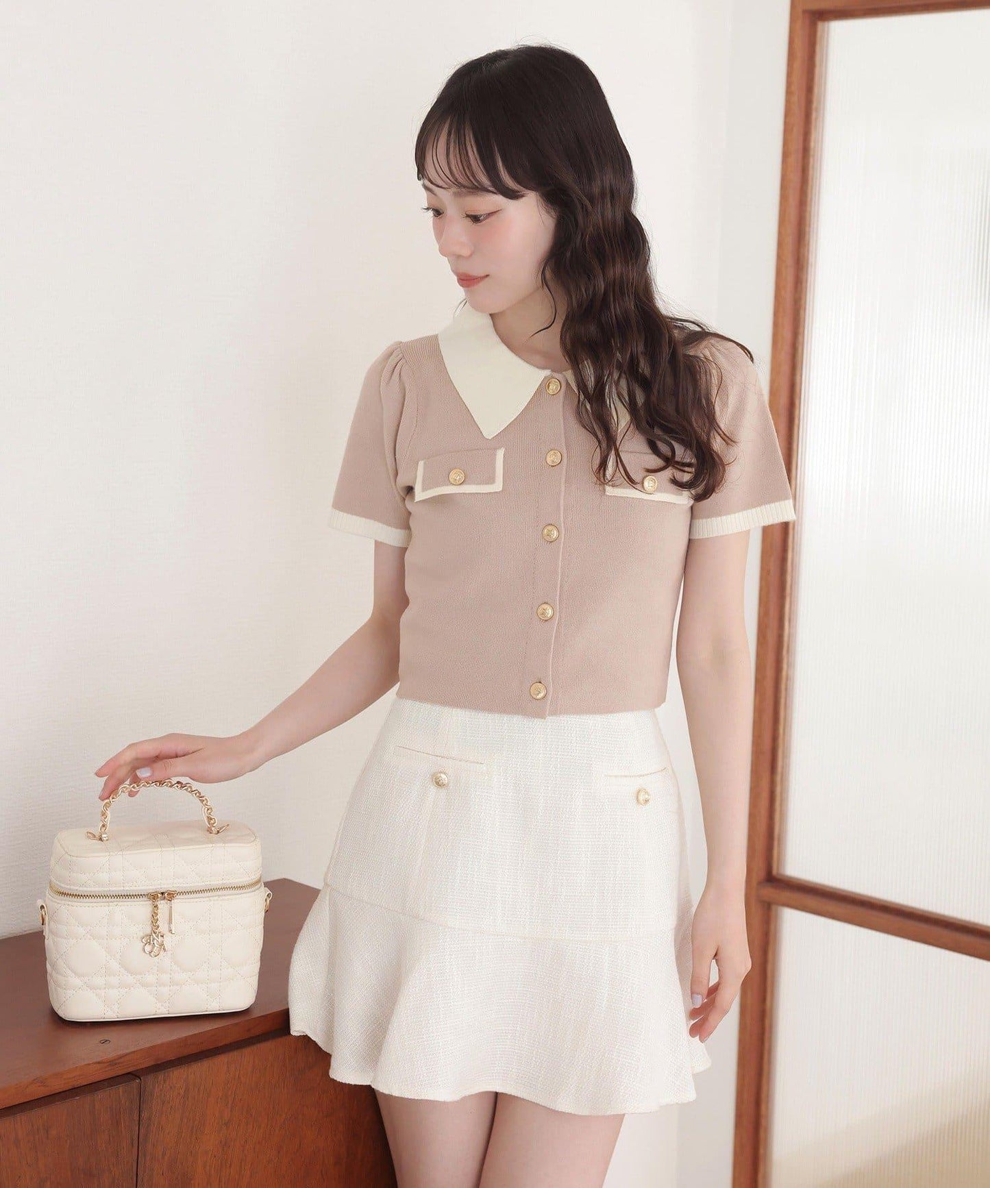 配色短袖針織衫