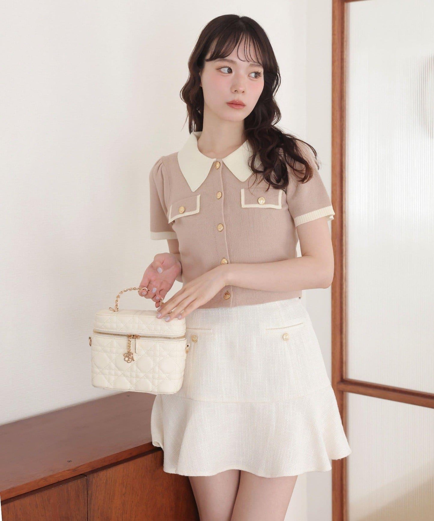 配色短袖針織衫