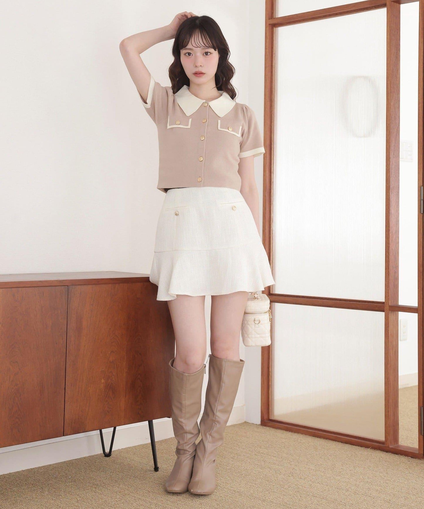 配色短袖針織衫