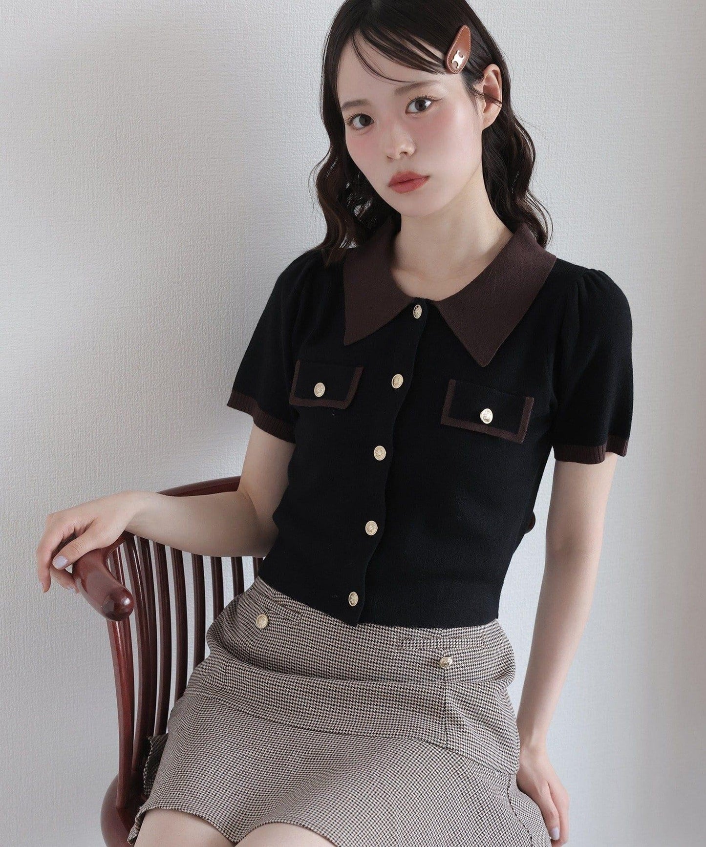 配色短袖針織衫