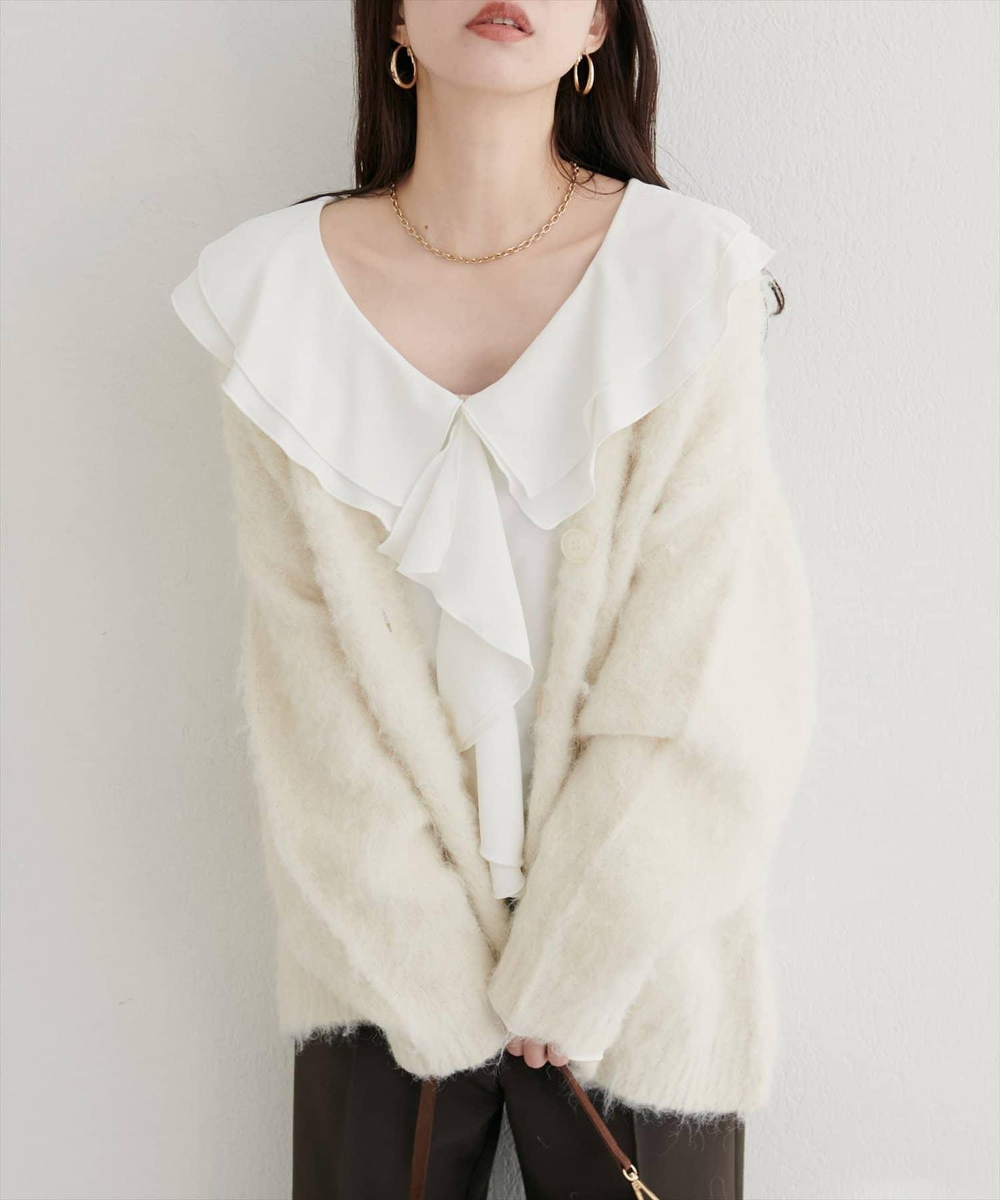 【限定】荷葉領糖果袖襯衫