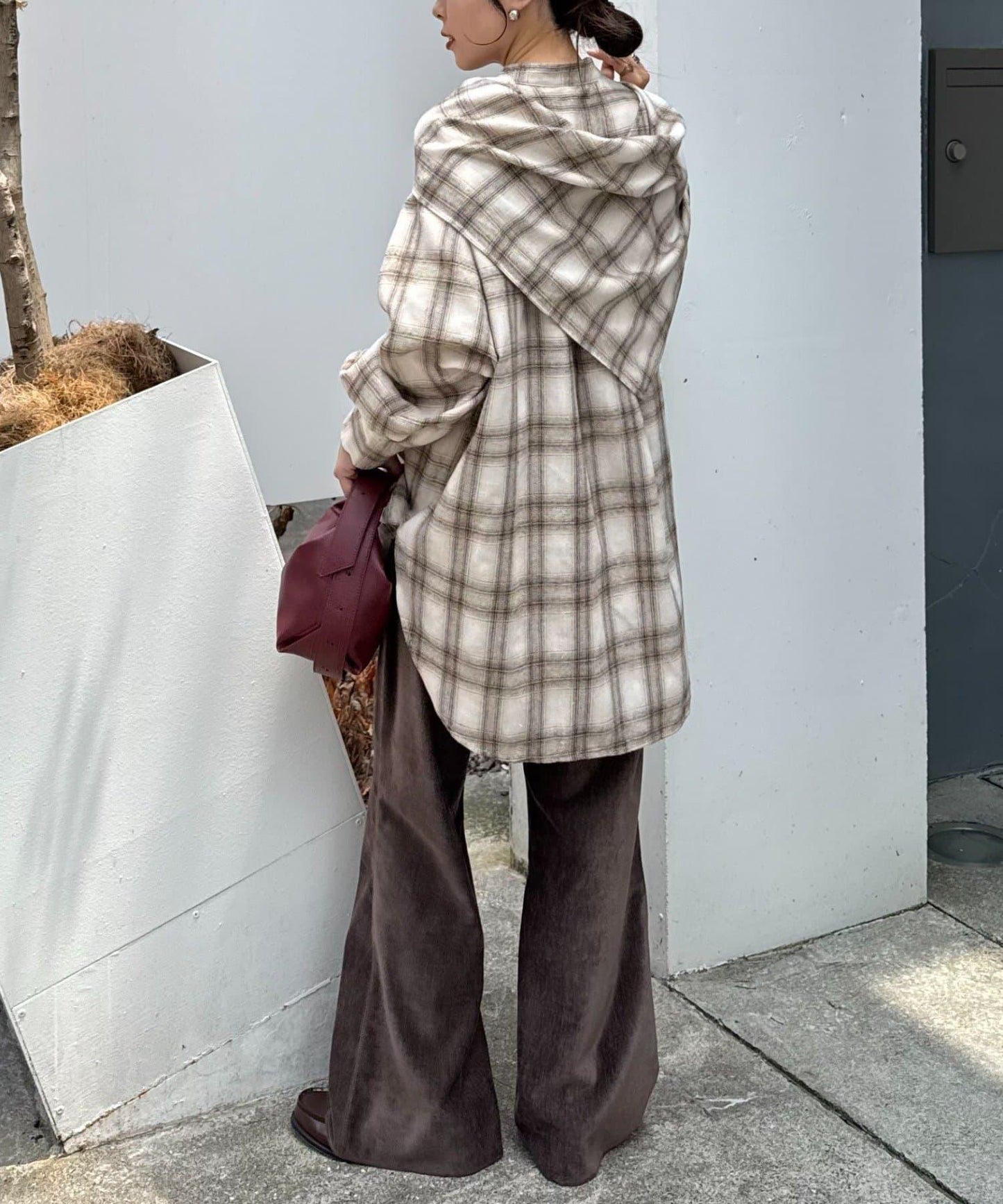 【隨心搭配】附圍巾的蓬鬆袖格紋襯衫