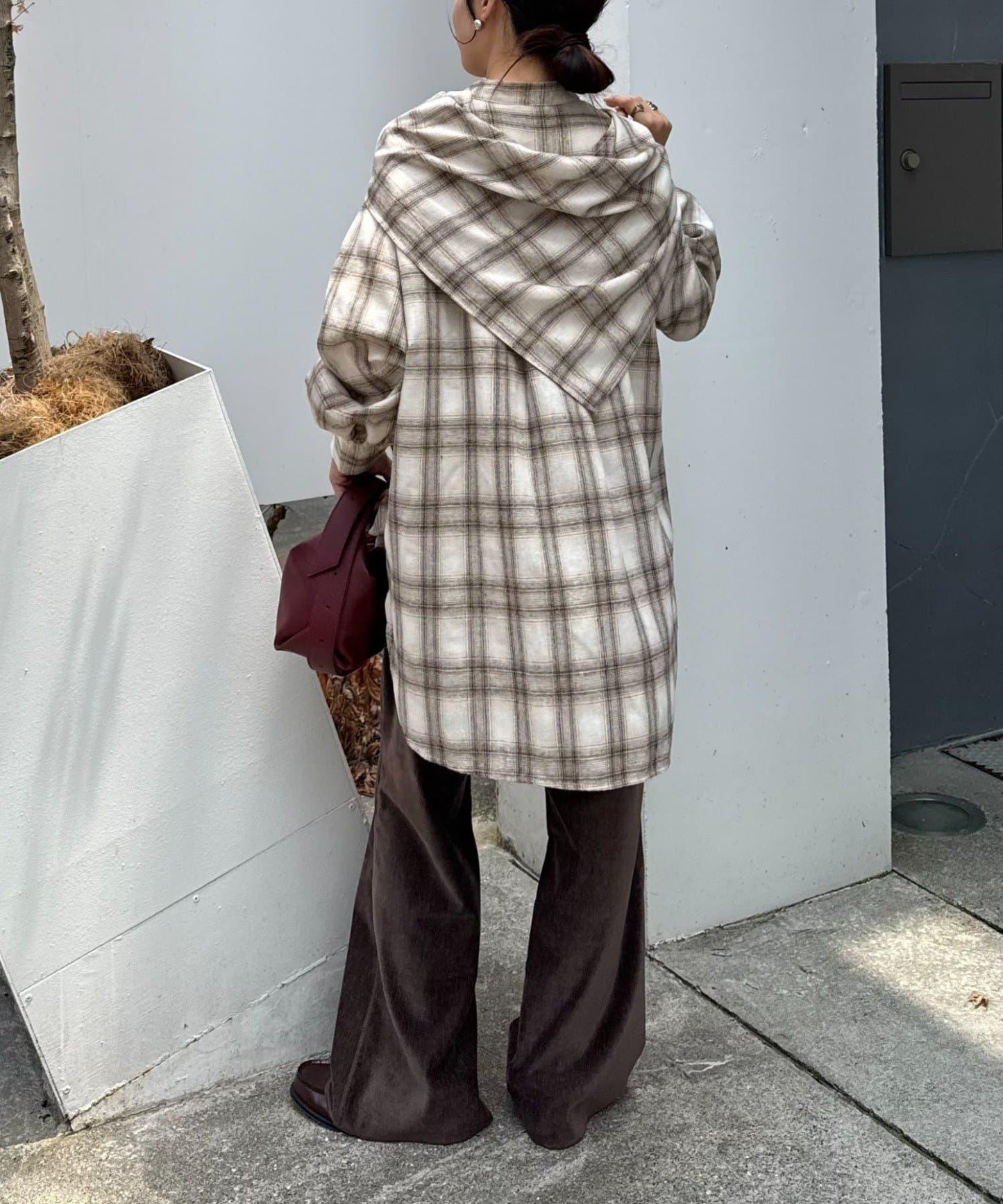 【隨心搭配】附圍巾的蓬鬆袖格紋襯衫