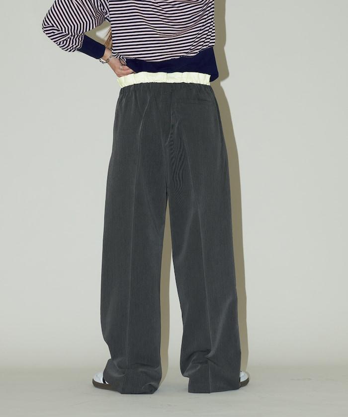 腰部收褶拼接休閒西褲褲子