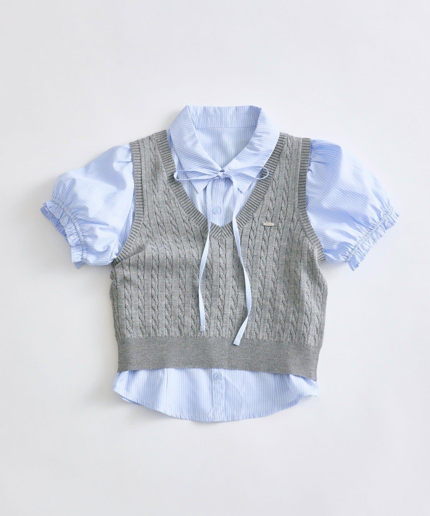 襯衫×針織馬甲套裝