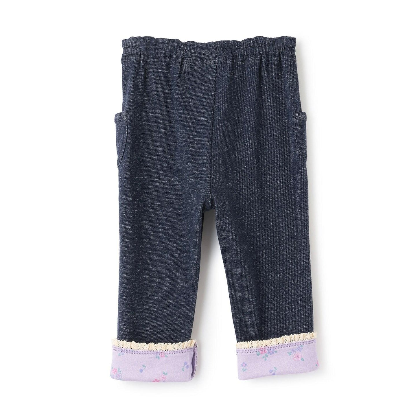 褲腳翻邊牛仔風針織斜紋長褲