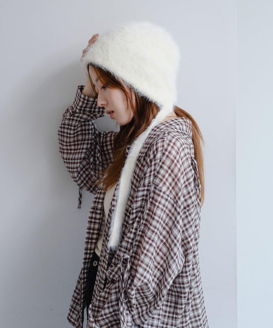 【/2025AW】毛絨蝴蝶結針織帽