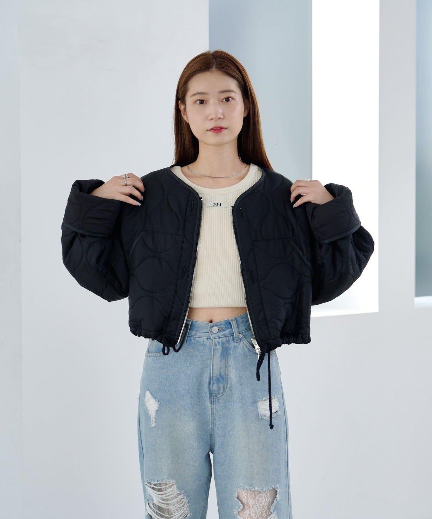 【/2025AW/可逆】拼接短款羽絨夾克