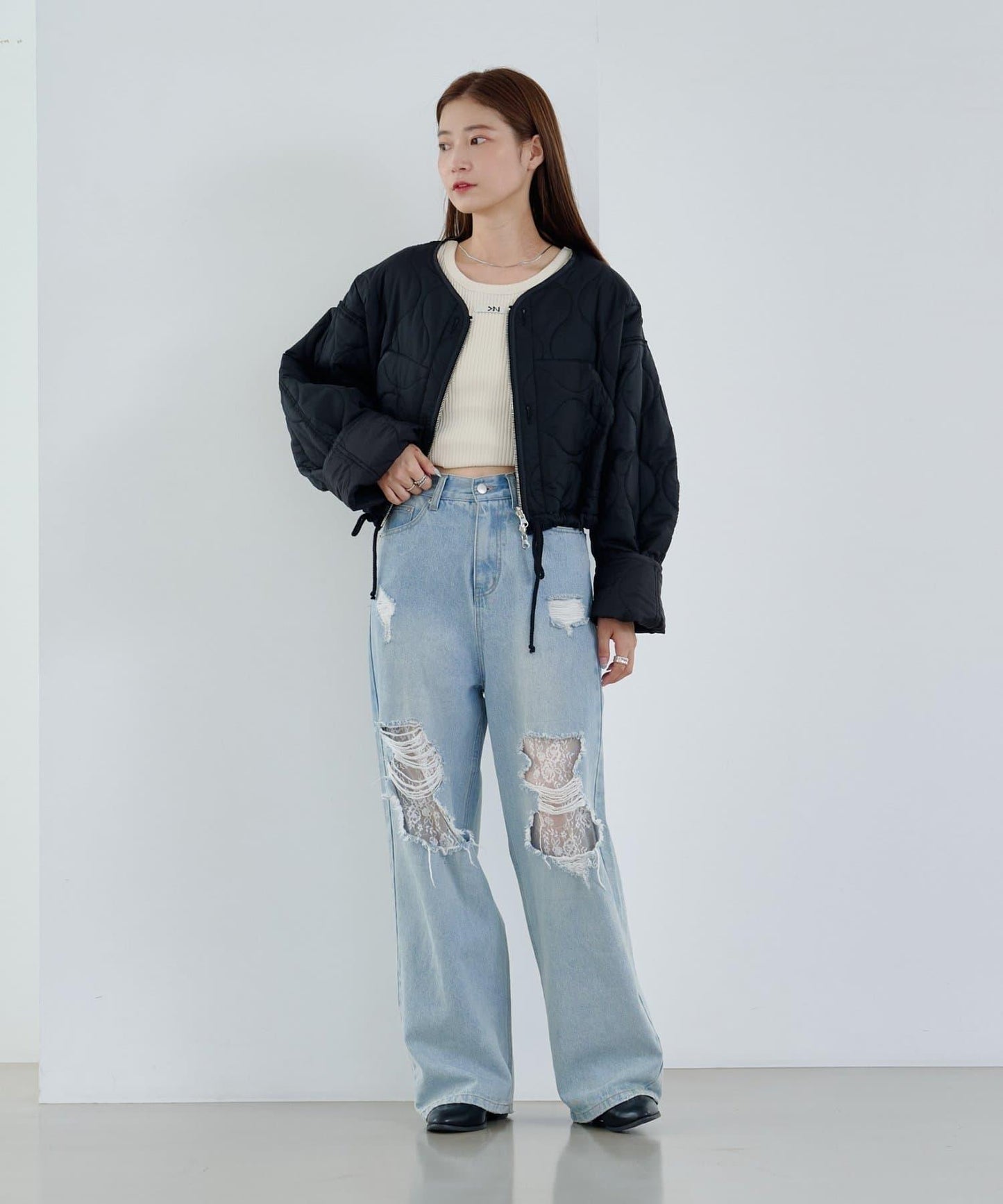 【/2025AW/可逆】拼接短款羽絨夾克