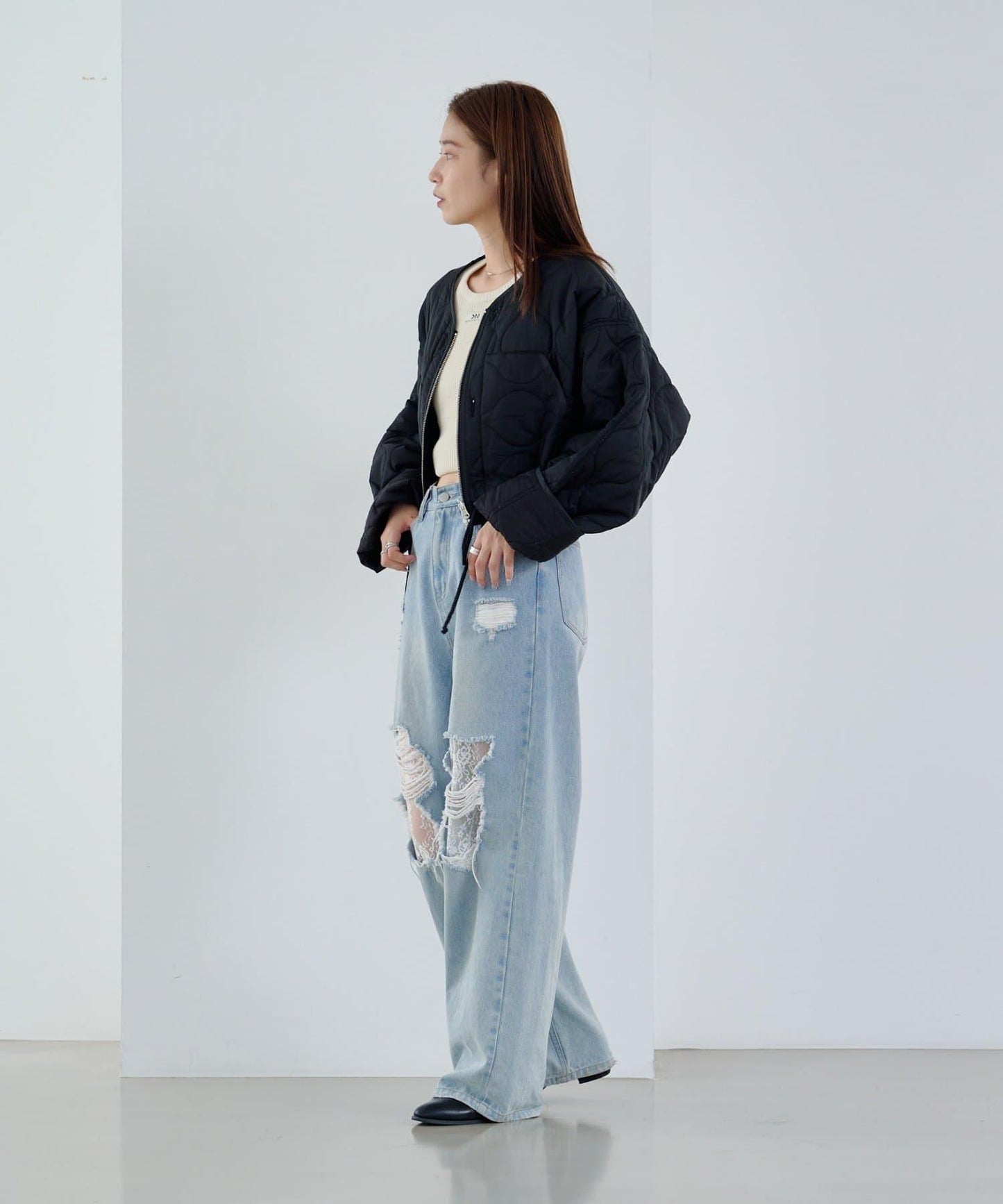 【/2025AW/可逆】拼接短款羽絨夾克